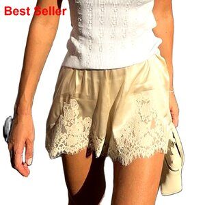 Satin Silk Lace Shorts Low Rise Micro Mini Lounge Sleepwear French Knickers